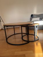 Couchtisch-Set 2er rund, Eiche-Optik/Schwarz Metall, Satztis