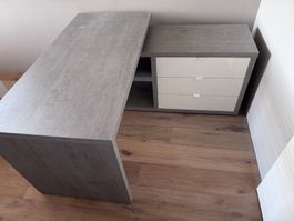 Bureau d'angle moderne gris et blanc 3 tiroirs bon état