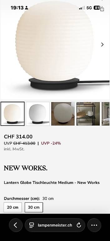 Lampade: Design Tischlampe NEW WORKS Lantern Globe Medium 30 cm – Usato da Zürich venduto da Hanglooi 1