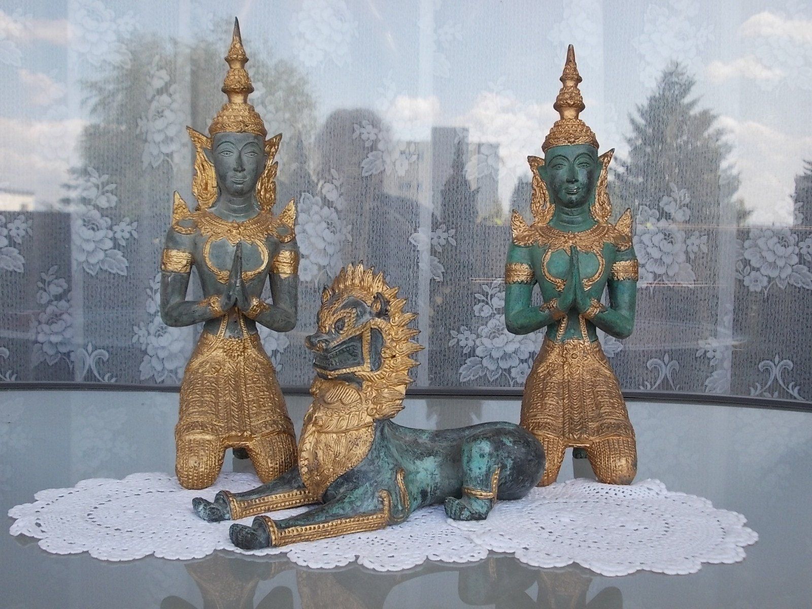 Skulpturen & Statuen: 37cm+38cm Bronze Tempelwächter Paar mit Singhas Löwe 8375 gr – Gebraucht aus Ostermundigen von eschbe 8