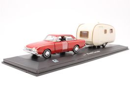 Ford Corsair Limousine 1963-1970 rot mit Wohnwagen beige