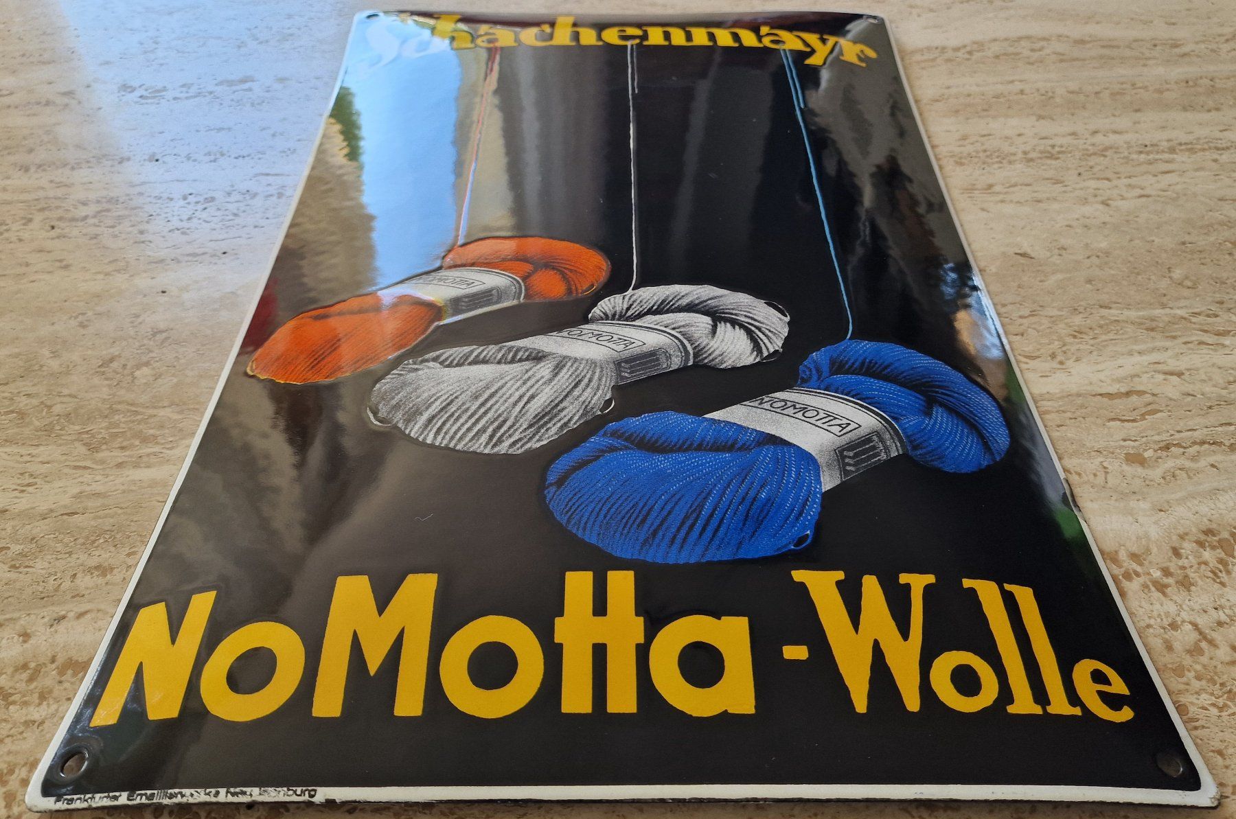 Insegne: Emailschild "SCHACHMAYR Mo Motta-Wolle" original Klassiker – Usato da Wagen venduto da email-ernst 1