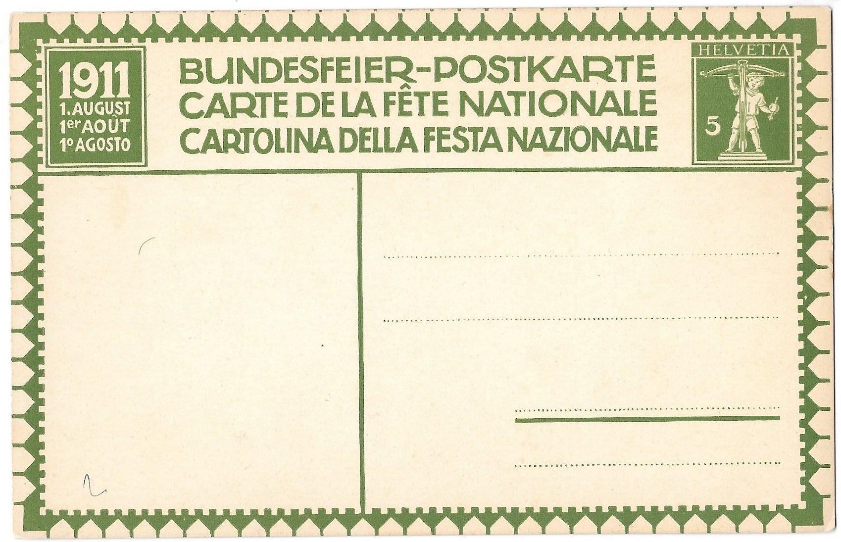 Alle Briefmarken: Bundesfeier-Postkarte Nr. 2 ** 1911 – Neu (gemäss Beschreibung) aus Olten von clotaldi 1