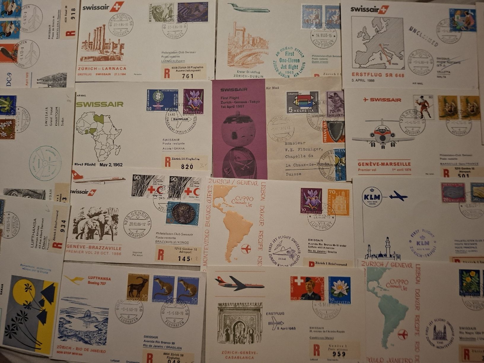 Alle Briefmarken: Lot Swissair Briefe 17 Briefe  – Gebraucht aus Balgach von SIMEON27