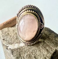 Vintage Silberschmiede Ring 925 grosser Rosenquarz Cabochon