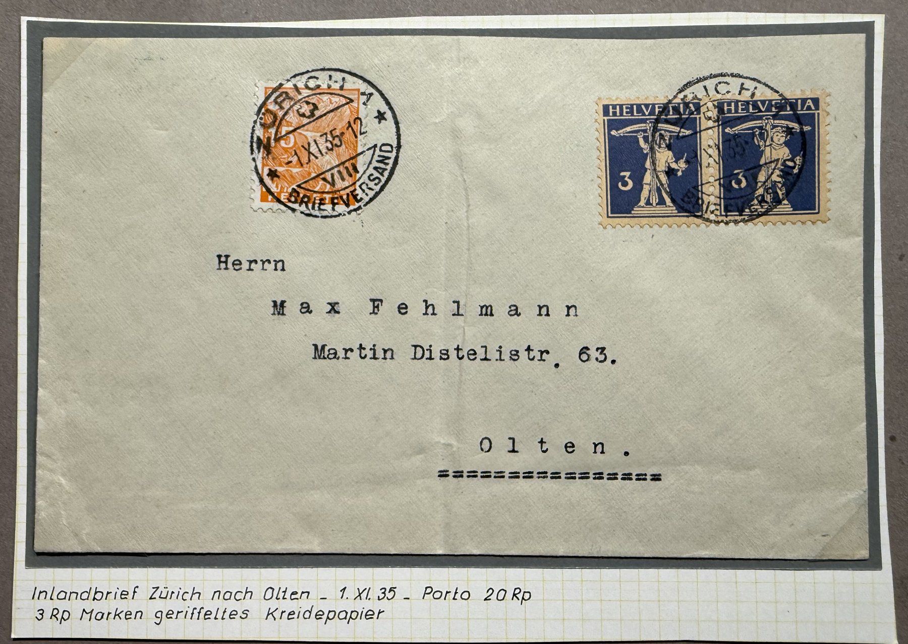 Tutti i francobolli: 182z + 197 Brief SBK 140.- – Usato da Steinhausen venduto da yukon26