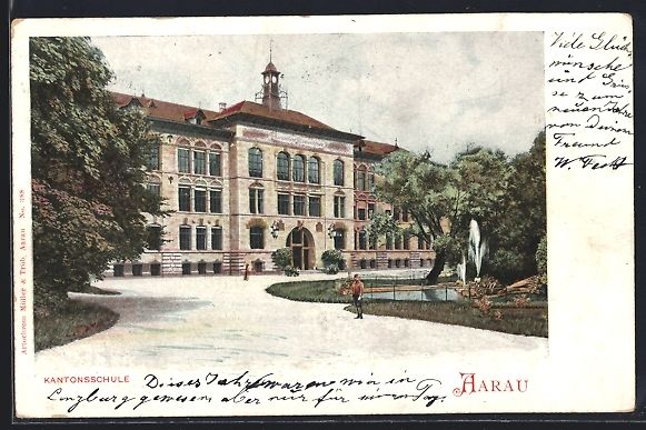 Cartoline postali: AK Aarau, Kantonsschule mit Anlagen – Usato da Berlin venduto da bartko-reher