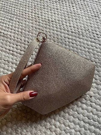 Clutch gold, Glitzer, Hardcase Handtasche, edel