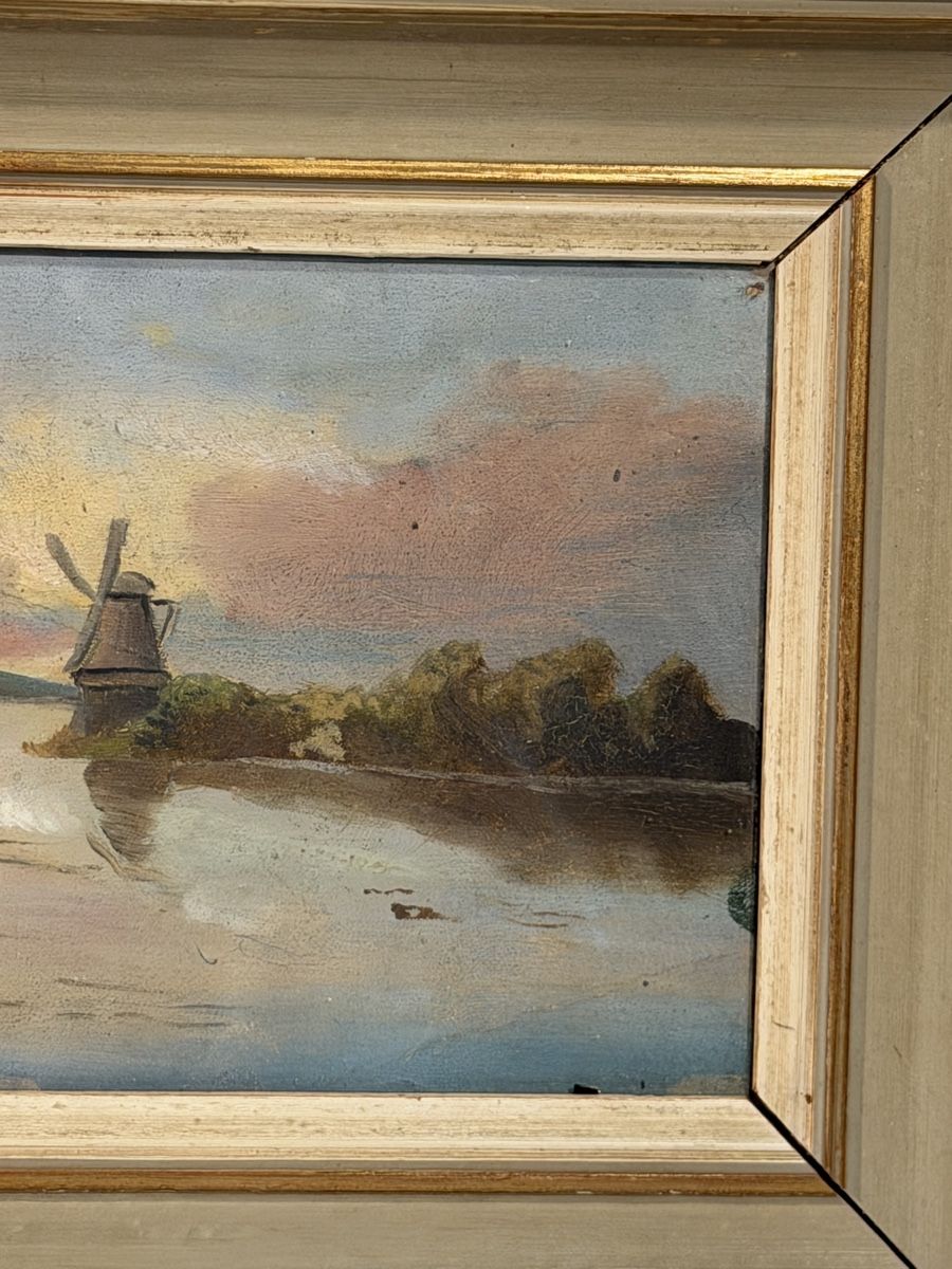 Dipinti: Vintage Framed Landscape Painting with Windmill Scene – Usato da Lausanne venduto da vas_cdb2 2