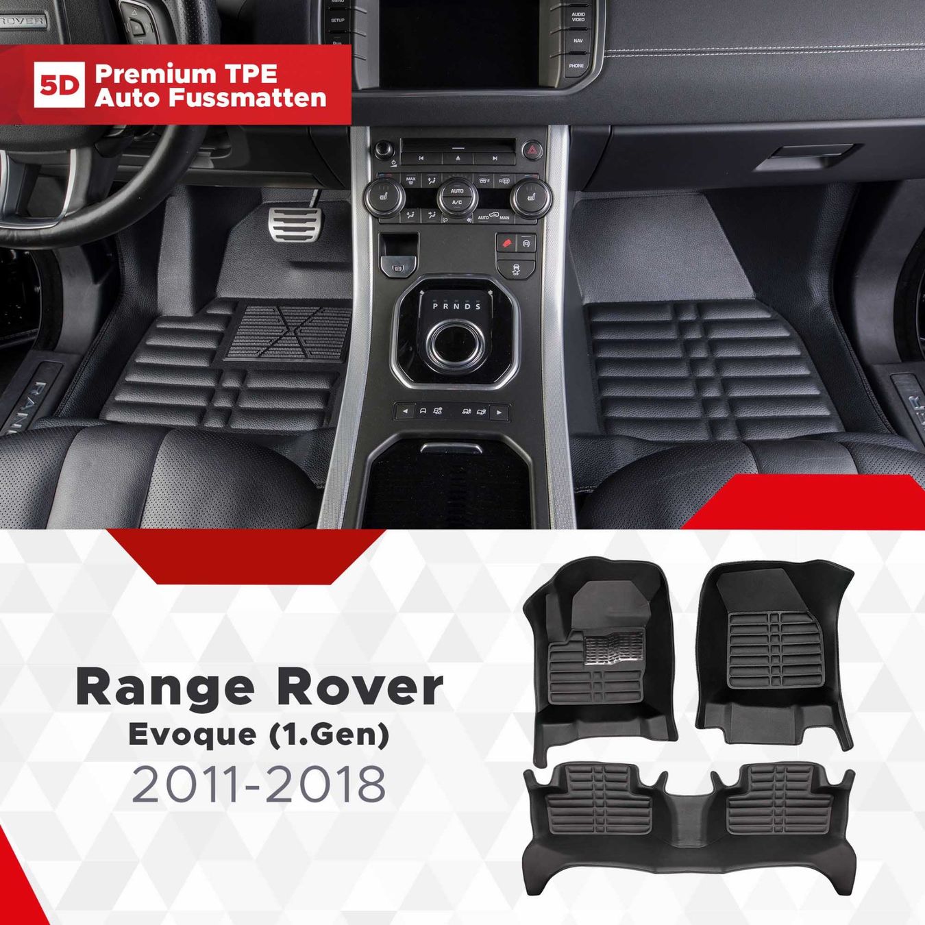 Teppiche / Matten: 5D Premium Auto Fussmatten Range Rover Evoque 2011-2018 – Neu und originalverpackt aus Zürich von MyFussmatten