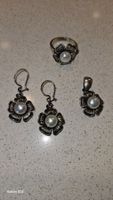 Silber Schmuckset mit Perlen - Ring, Ohrringe, Anhänger
