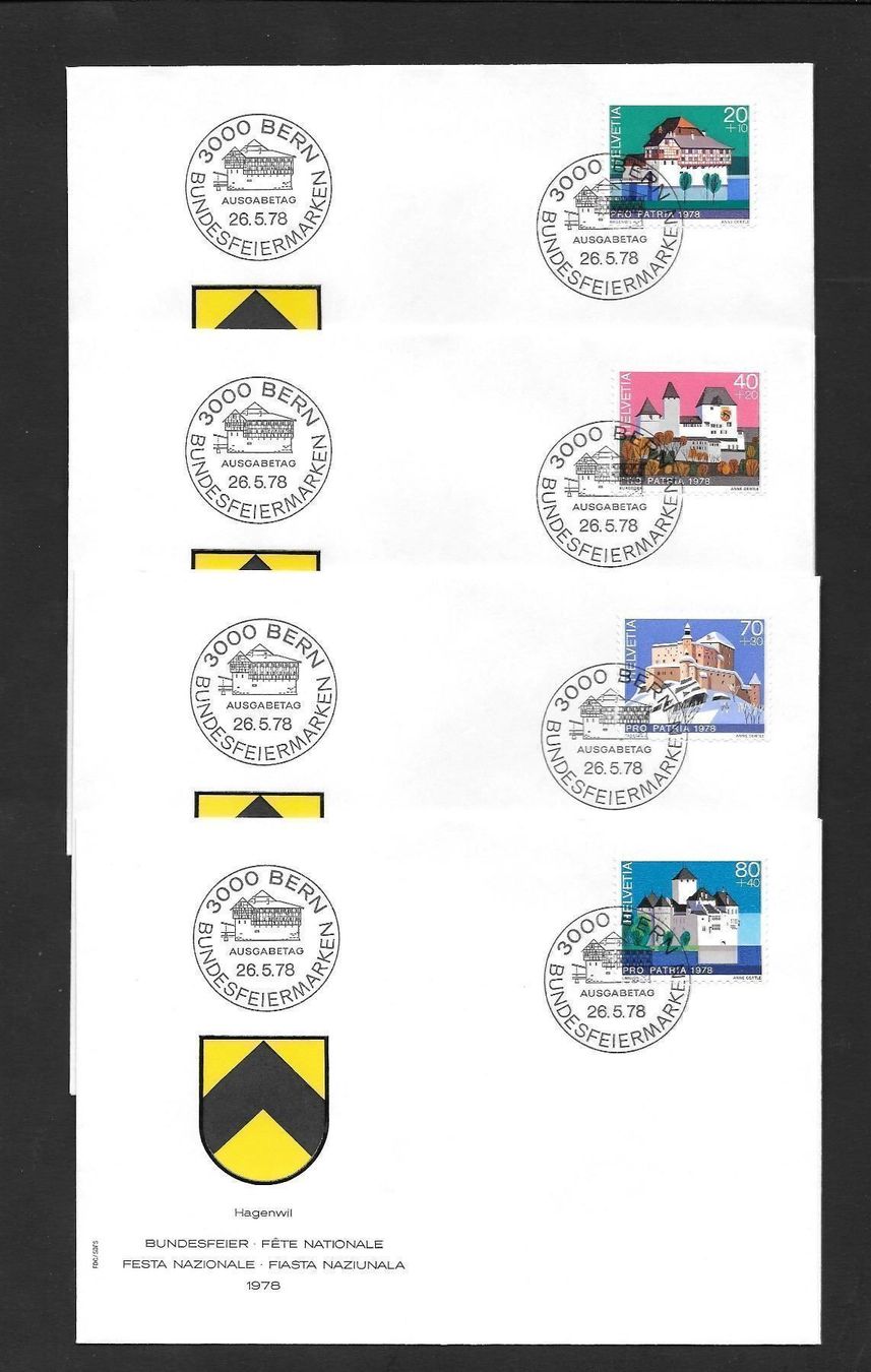 Alle Briefmarken: 4 FDC Pro Patria 1978 Serie Einzelmarken ET 26.5.1978 – Neu (gemäss Beschreibung) aus Olten von clotaldi