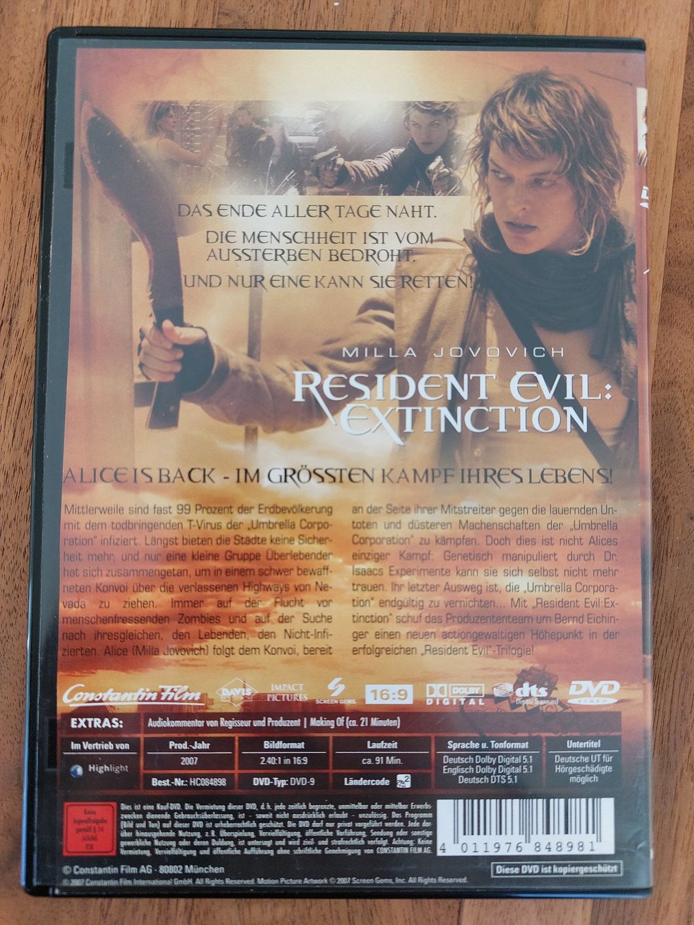 Tutti i DVDs: DVD - Resident Evil Extinction – Usato da Rheinfelden venduto da FilmAuktion 1