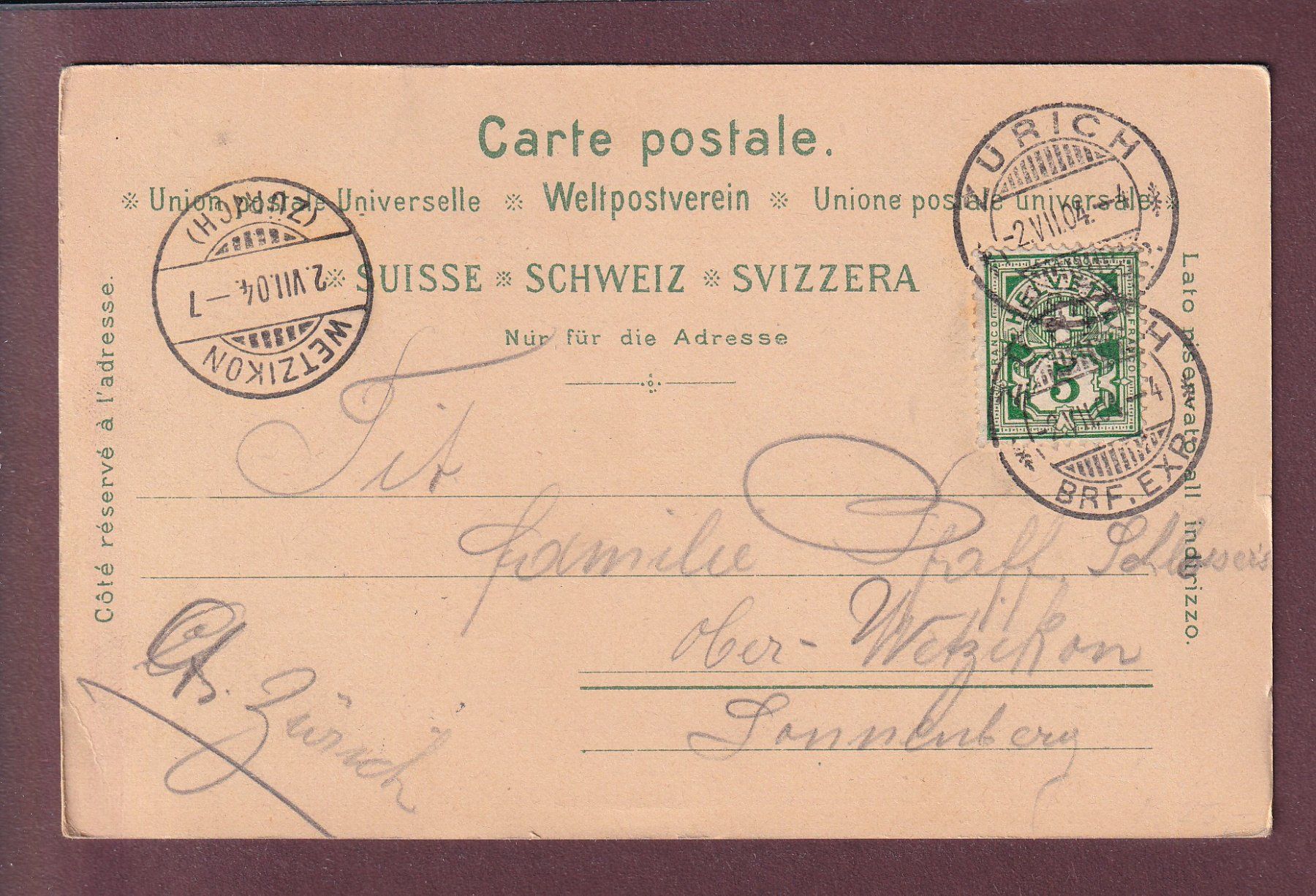 Ansichtskarten: ZÜRICH - Turnerstatue - 1904 – Gebraucht aus Pully von nicecards 1