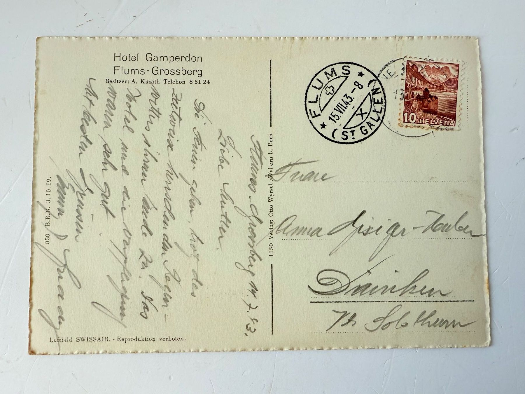 Cartoline postali: AK Hotel Gamperdon Flums – Usato da Zwingen venduto da moje1 2