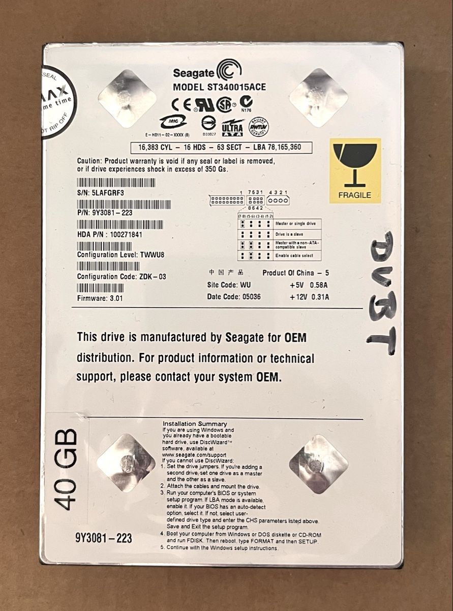 Seagate Disques durs: Seagate 40 Go IDE, ST340015ACE – D'occasion à La Neuveville par Oxalis-Studios
