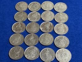 20 x 1.- Fr. Alle 835 Silber, je 5 g, also total 100 g