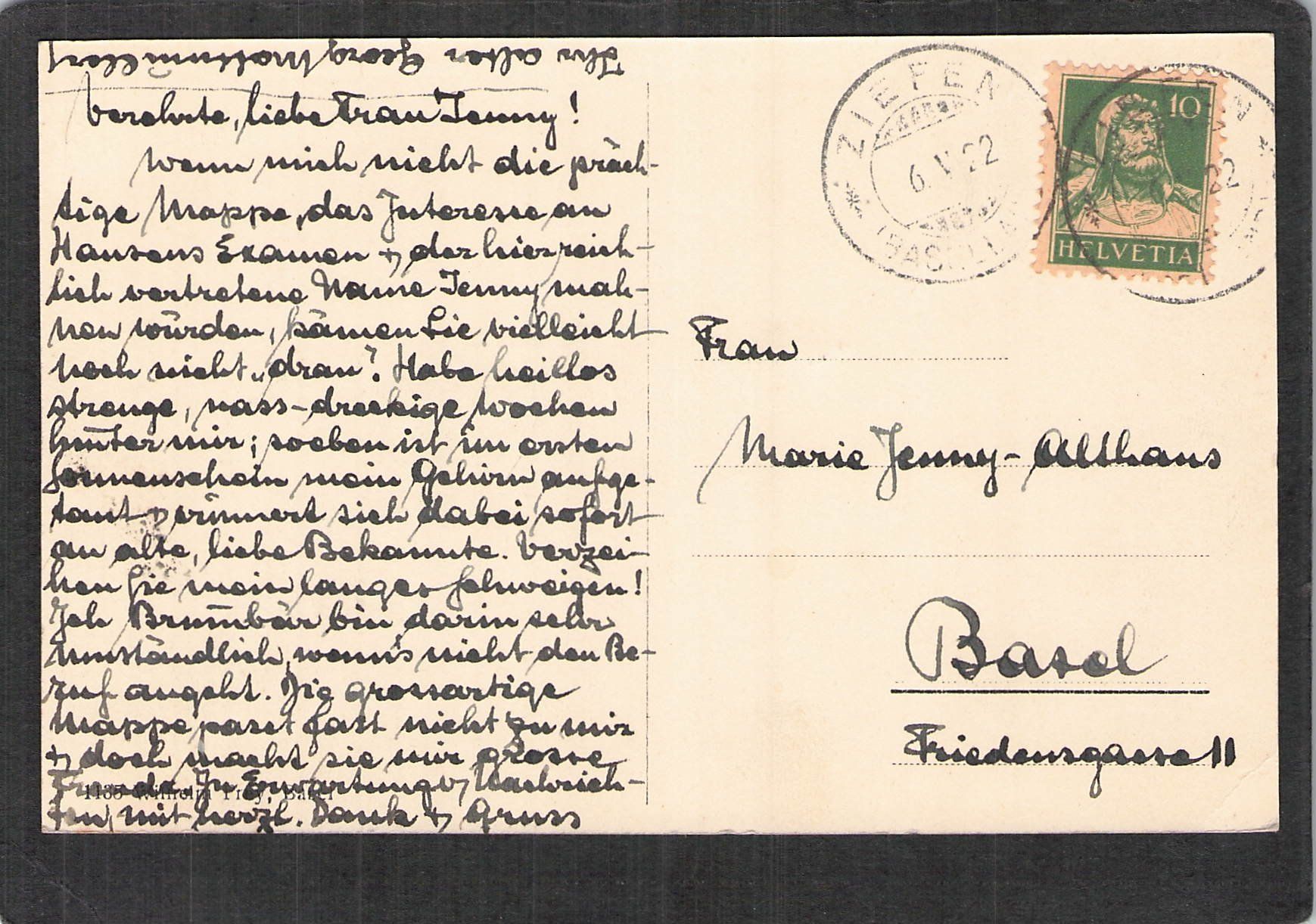Cartoline postali: #Ziefen - Unterdorf , gel. 1922 – Usato da Reichenburg venduto da Pipo-67 1