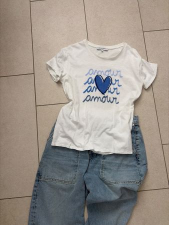 Gérard Darel Paris T-Shirt Weiss Amour Herz Gr. S