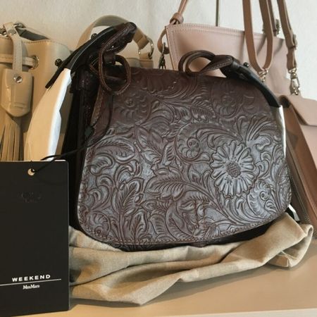 Max Mara Weekend BOERO Umhänge Leder Tasche braun geprägt