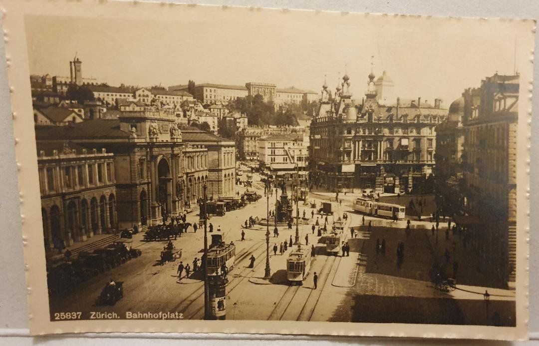Ansichtskarten: ZÜRICH - Tram Bahnhofplatz  - Oldtimer - 1914 – Gebraucht aus Delémont von Domdom1