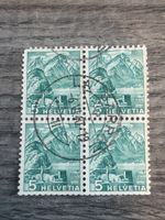 Briefmarken 4er Block Helvetia 5 Rappen mit Stempel