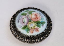 Vintage Brosche, Handbemaltes Blumenmuster,  🌸