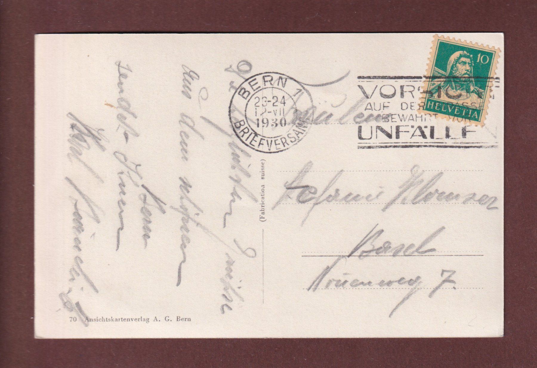 Ansichtskarten: BERN vom Rosengarten - 1930 – Gebraucht aus Pully von nicecards-shop 1