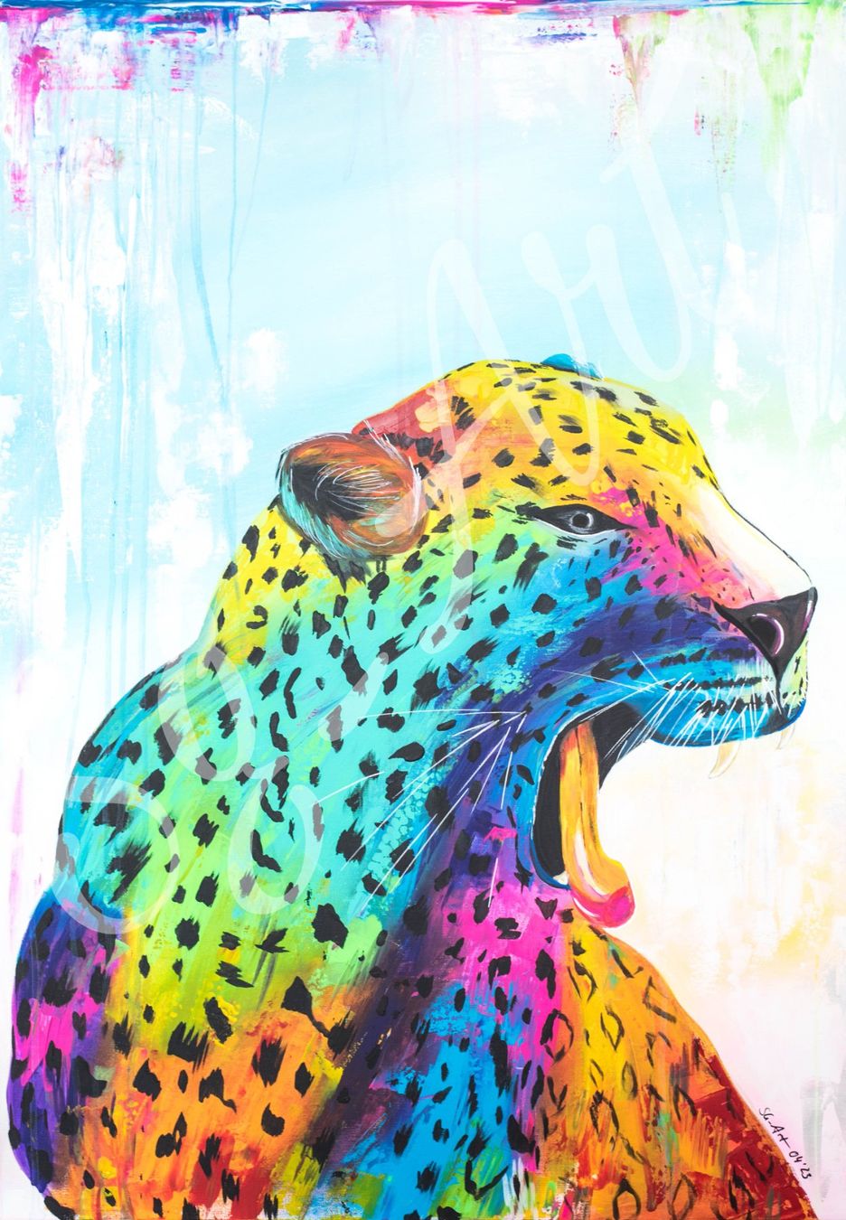 Dipinti: Acrylbild Tier Leopard bunt Unikat – Nuovo e nell'imballaggio originale da Rheinau venduto da Sussel
