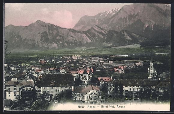 Cartes postales: AK Ragaz, Hotel Hof mit Panorama – D'occasion à Berlin par bartko-reher