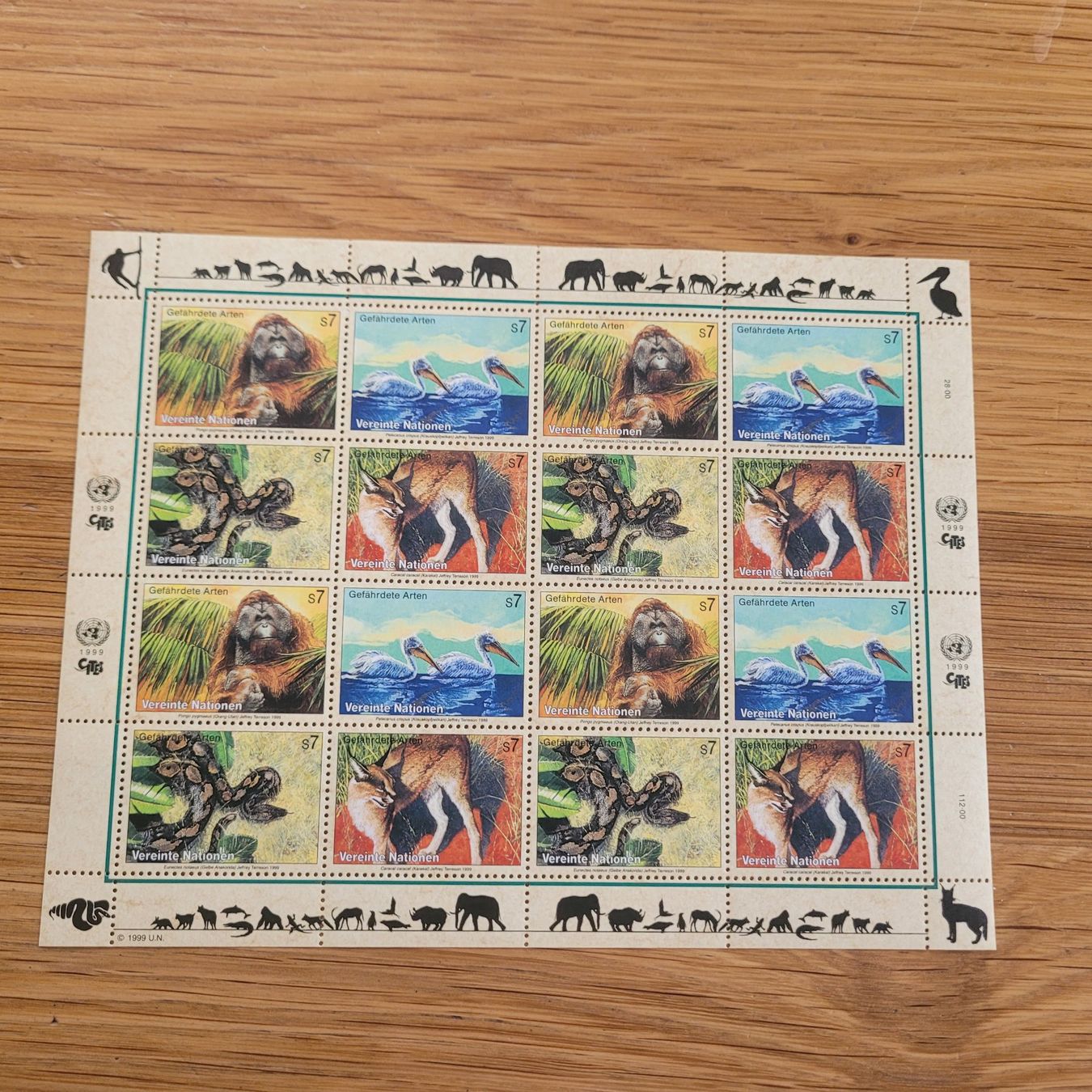 Alle Briefmarken: Kleinbogen ONU Gefährdete Arten 1999 – Gebraucht aus Biel/Bienne von Destockweb