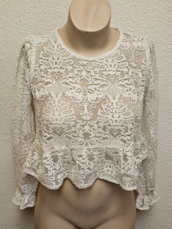 ZARA Basic Collection Spitze Bluse Weiss Gr. S Romantisch Bo