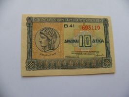Griechische 10 Drachmen Banknote, 1940, Unc Zustand