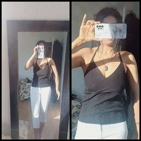 Taille L. Haut noir décolleté "LOLA" de qualité