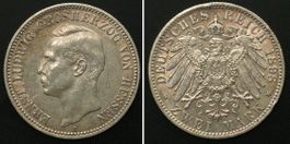 HESSEN 2 Mark 1898 A, ERNST LUDWIG Silber SELTEN! vz