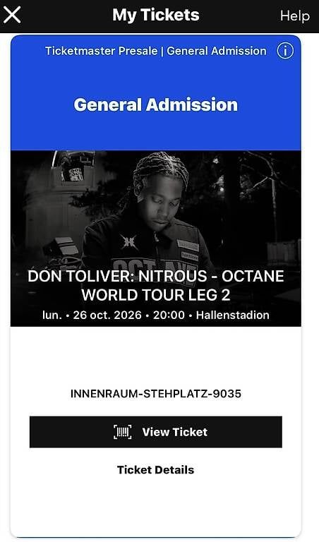 Biglietti: DON TOLIVER: NITROUS - OCTANE WORLD TOUR – Nuovo e nell'imballaggio originale da Wollerau venduto da nikeyyty