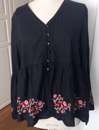 Boho Bluse schwarz Stickerei Gr. M L