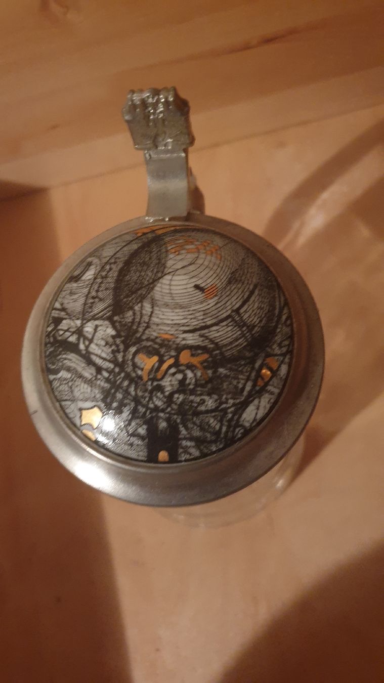 Feldschlösschen Bicchieri: Bierhumpen mit Zinndeckel – Nuovo e nell'imballaggio originale da Schupfart venduto da Peggy2002