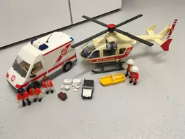 Playmobil Krankenwagen und Helikopter mit Figuren