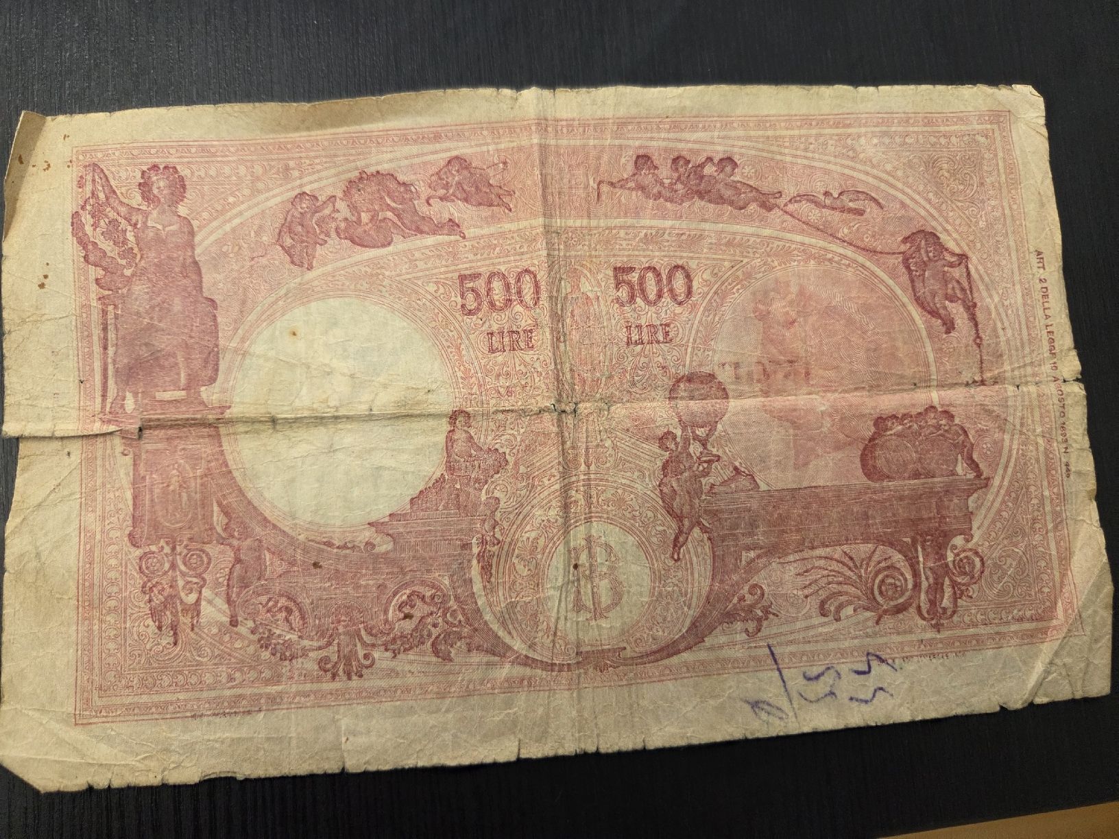 Banconote: 500 Lire Banknote Italien 1943  – Usato da Dietikon venduto da Allegra34 3