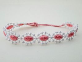 Armband aus St. Galler Stickerei, handmade Weiss-Rosa Neu