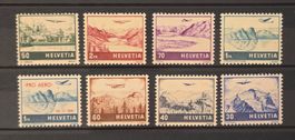 Schweiz 1941 Flugpost Landschaften & Pro Aero 8 Stk MLH