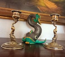 🫟Gold Koi Kerzenhalter 925 Silber massiv Vergoldung 1890