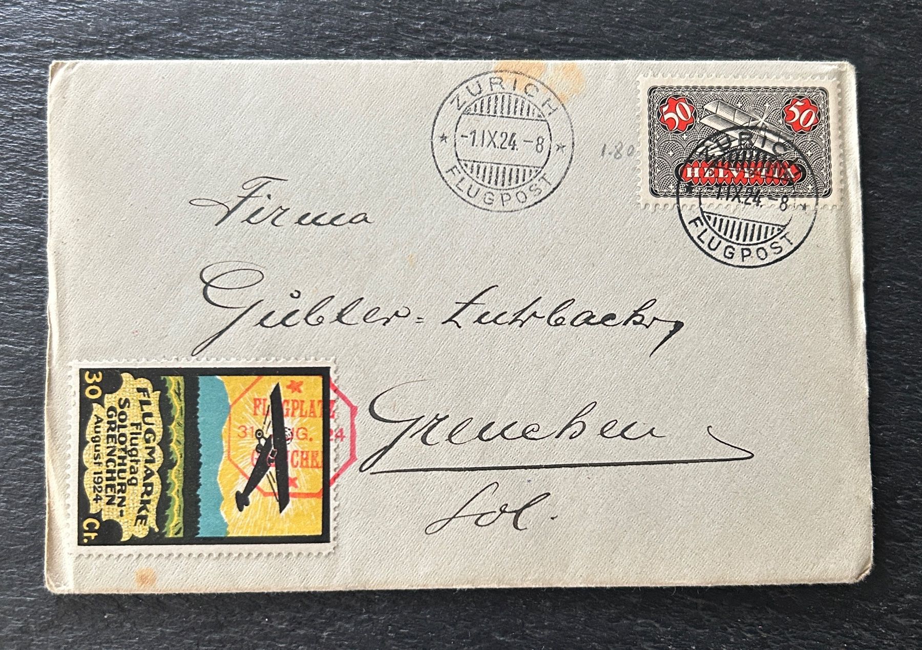Alle Briefmarken: 1924 Flugtag Solothurn-Grenchen -  avec Vignette – Gebraucht aus Vétroz von Laly63