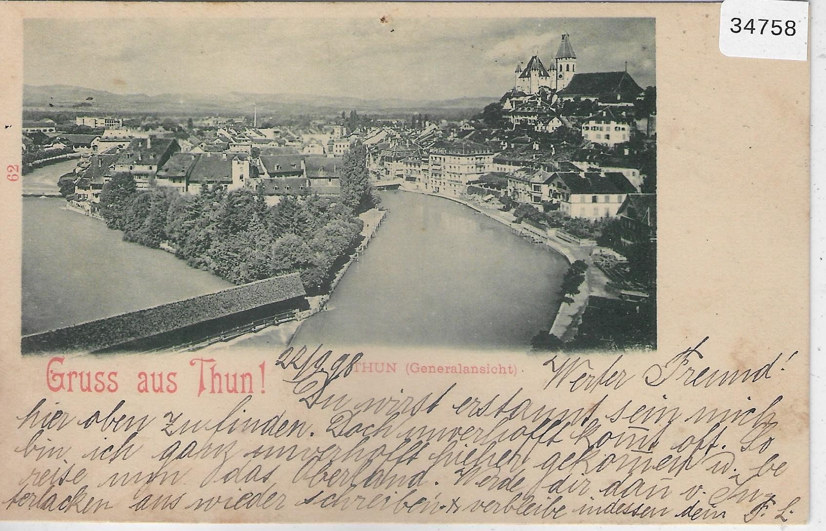 Cartoline postali: Gruss aus Thun - Generalansicht 1898 – Usato da Ettingen venduto da Kartenplanet