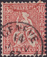 Sitzende: Nr.33 von GENEVE: 14.JANV.1867 +roter Stempel !