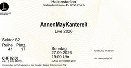 2 Tickets AnnenMayKantereit Zürich 27.09.2026 Sektor S2