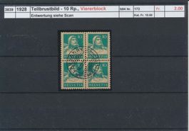 1928 "Tellbrustbild - 10 Rp.", Viererblock gestempelt