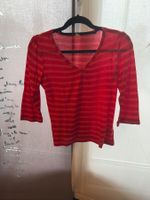 T-shirt femme rouge à rayures manches 3/4 taille 36/38