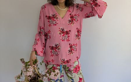 KappAhl Damen Bluse Pink Grösse 38 Blumenmuster Viskose